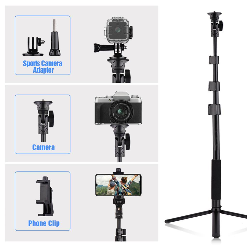54 inch Extendable Selfie Stick Tripod Stand Aluminum Alloy with Detachable Desktop Tripod Phone Holder Sports Camera