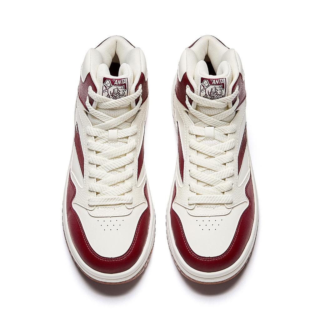 Anta Street Warrior 3 Синтетическая кожа Нескользящие Износостойкие Повседневные Высокие Кеды для Скейтборда Мужские Кроссовки Слоновая кость-Белый Малиновый 912548087-1