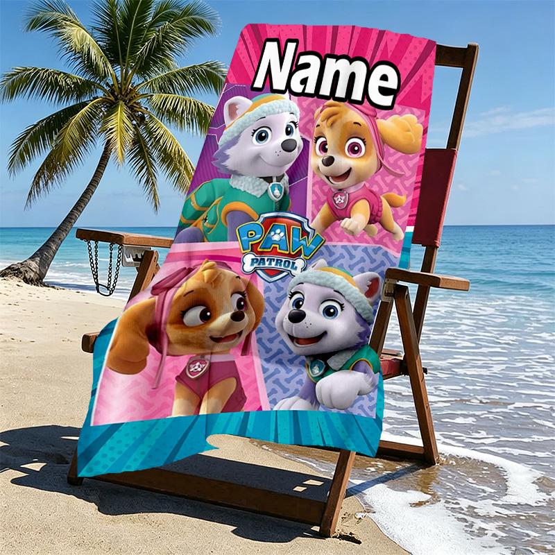 Custom Name Personalized PAW Patrol Print Beach Towel, for Trip Camping Beach Party Home Decor, Birthday Gift for Family & Friends