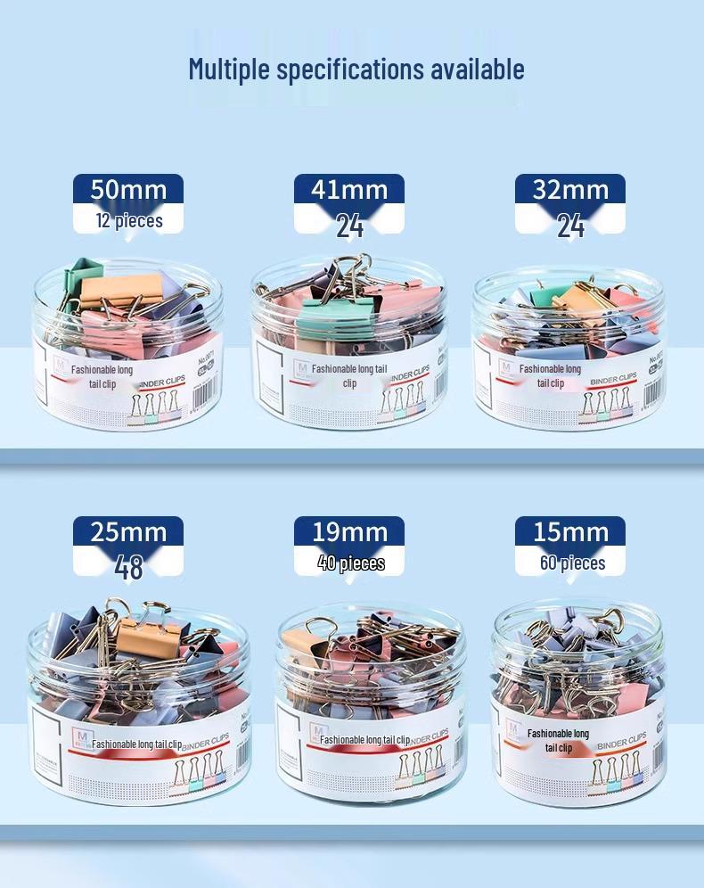 Assorted Colored Bulldog Clips: Large, Medium, Small - Long Tail Paper Clips for Documents and Books