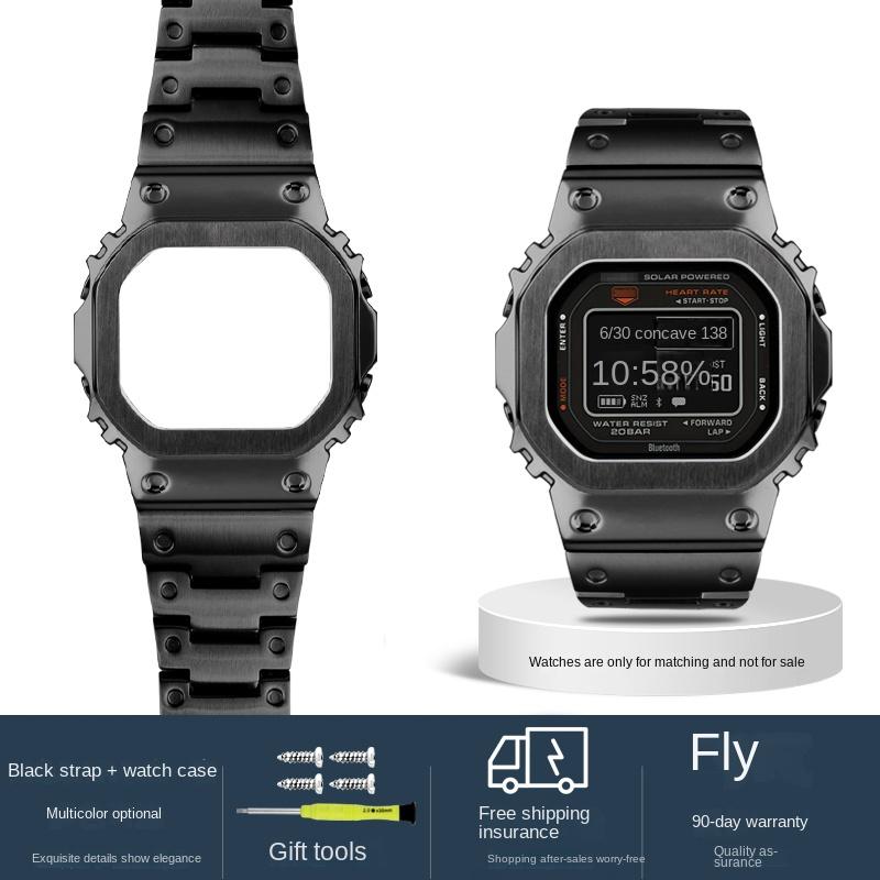 Для Casio G-SHOCK DW-H5600 Bluetooth часы с пульсометром ремешок модифицированный маленький блок Сплошной ремешок из нержавеющей стали Корпус безель браслет