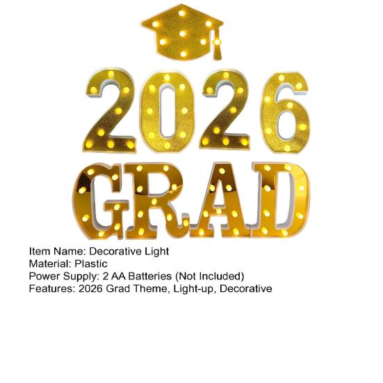 8/9Pcs 2026 Grad Light-up Letter Sign LED Marquee Letter Light Battery Powered Kindergarten High School College Graduation Party Decor