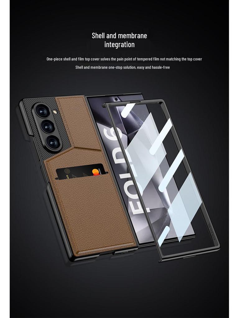 Чехол-подставка с держателем для карт Samsung Z Fold 6 - Премиальная кожа с интегрированной защитной пленкой