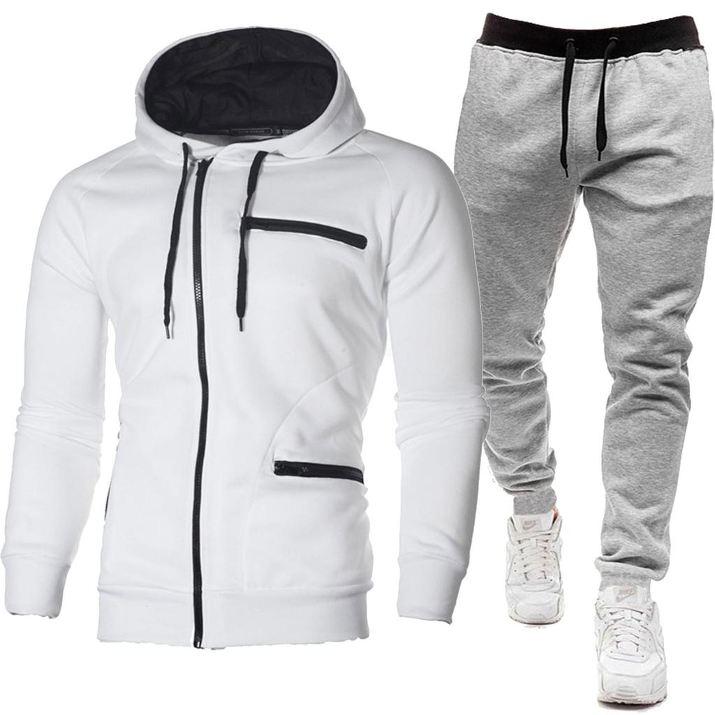 Новый мужской однотонный спортивный повседневный свитшот на молнии, флисовый кардиган с капюшоном, толстовка, куртка, спортивные штаны, комплект
