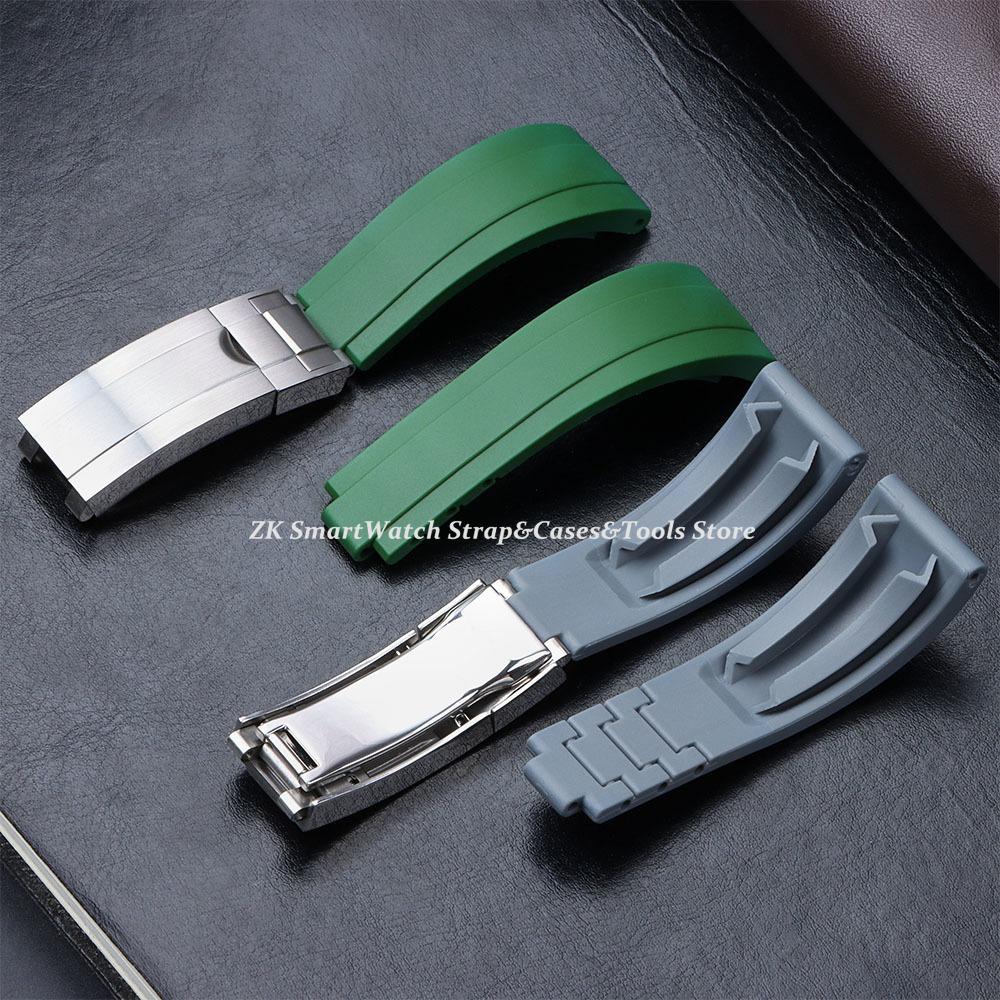 Rubber Watch Strap for Rolex Yacht Daytona Submarine Black Green Water Ghost Stainless Steel Folding Buckle Wristband Belt 20mm