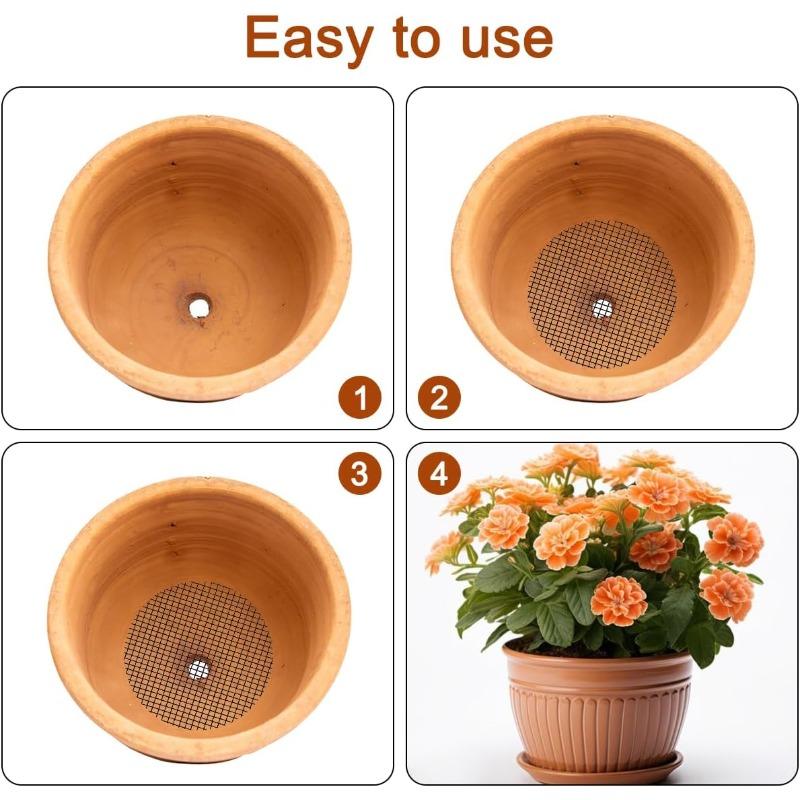 50 шт. Сетка для горшка, Круглая сетка для дренажного отверстия для предотвращения потери почвы, Прокладка-сетка для дренажа растений, Садовые принадлежности