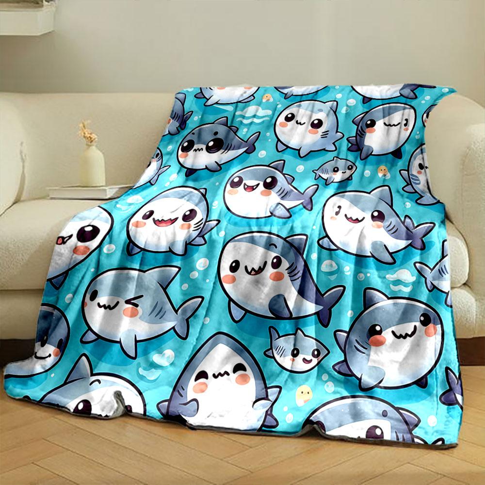 Cute Cartoon Sharks Pattern print blanket soft and cozy perfect for the living room bed sofa or a nap,gift