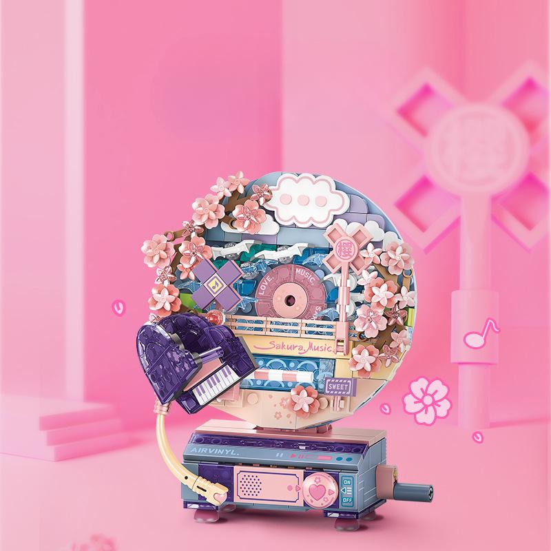 Строительный блок Flower Language Rotary Record Machine совместим с детскими собранными образовательными игрушками своими руками