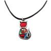 [R1262] - Handmade Necklace 'Columbine & Harlequin' Red Multicolor Silver - 22x15 Mm (cat)