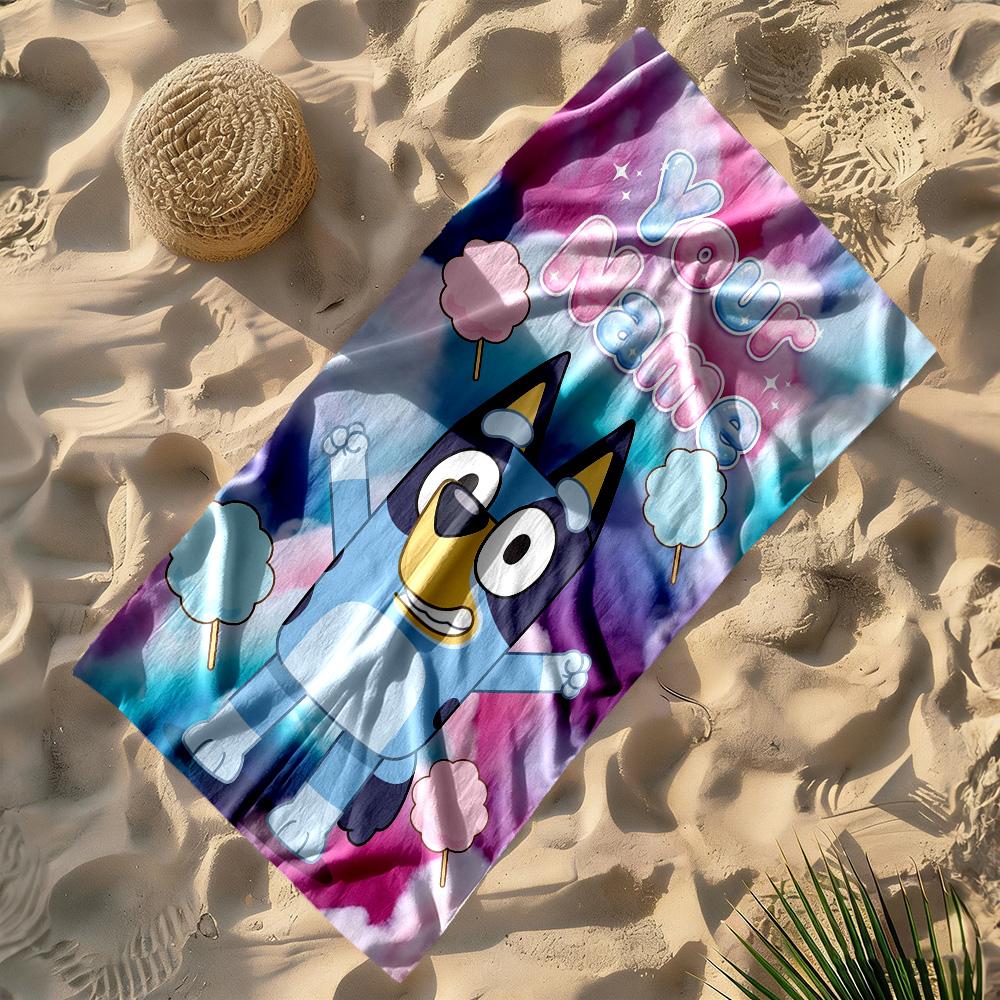 Bluey Personalized Text Beach Towel Quick-Dry Soft Microfiber For Beach Bathroom Outdoor Swimming Pool Camping Picnic Yoga Diving Vacation Accessories