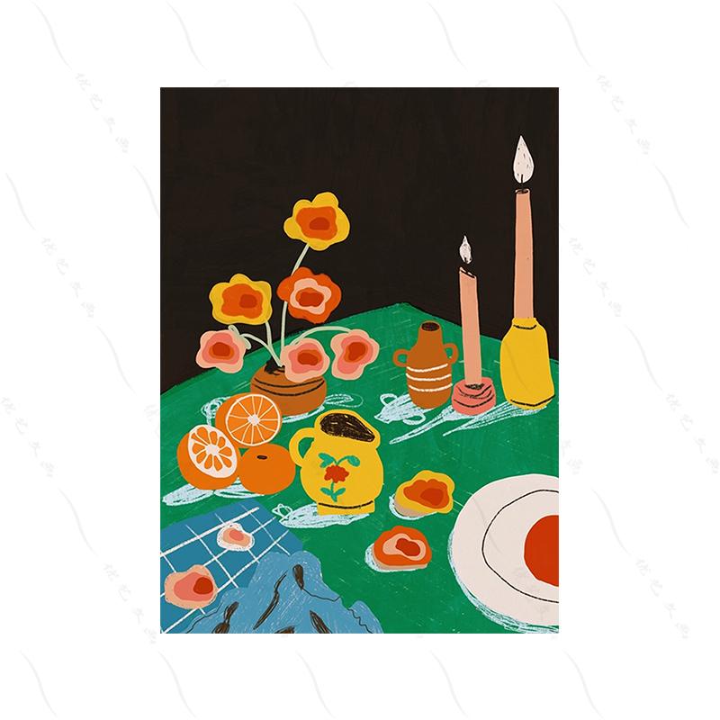 Retro Trendy Floral Rainbow Poster Wall Art Print Abstract Canvas Painting Spaghetti Dinner Date Room Cuadros Decorativos