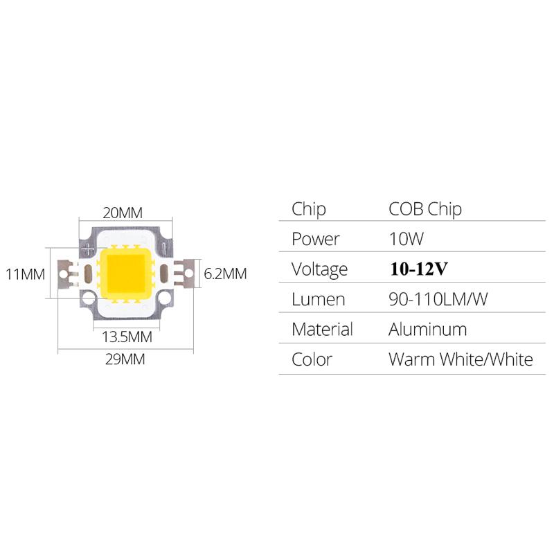 Светодиодный чип COB 10 Вт, 20 Вт, 30 Вт, 50 Вт, 100 Вт, светодиодный светильник COB, 12 В, 32 В, холодный/теплый белый прожектор, прожектор