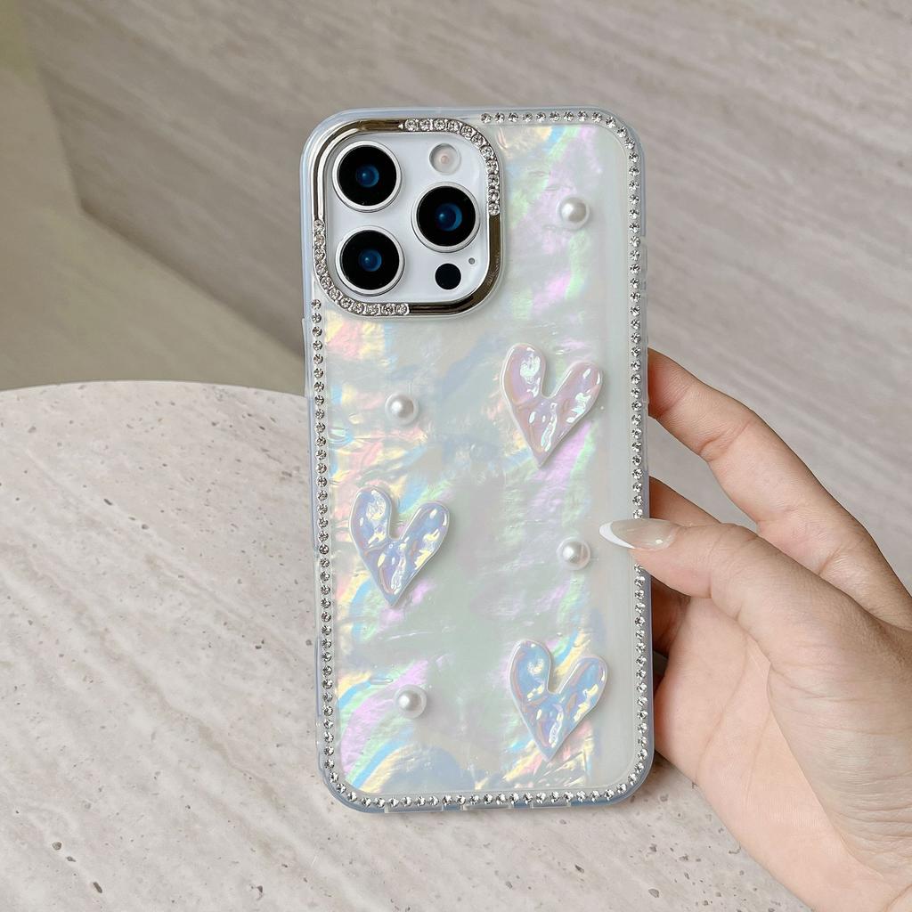 Красивый чехол с узором ракушки Ins Love для iPhone 16, новый чехол для телефона Apple 15 Promax, модный, с блестящими бриллиантами