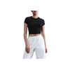 Solid Color Round Neck Slim Fit Short Sleeve T-Shirt Women Tops Black HF9539-010