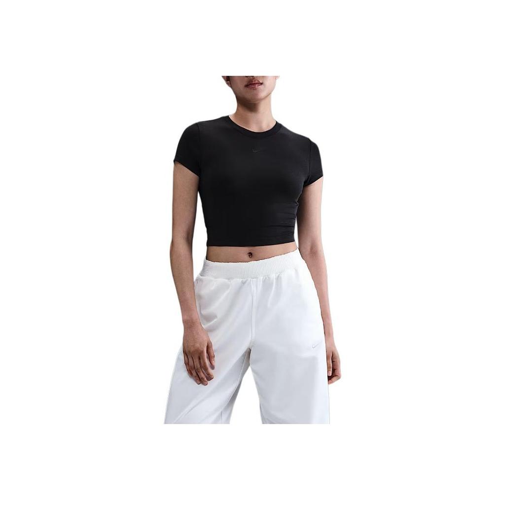 Nike Solid Color Round Neck Slim Fit Short Sleeve T-Shirt Women Tops Black HF9539-010