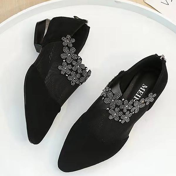 Summer Fashion Women Pointed-toe Low Heel Shoes Ladies Mesh Rhinestone Sandals Women's Fashion Shoes