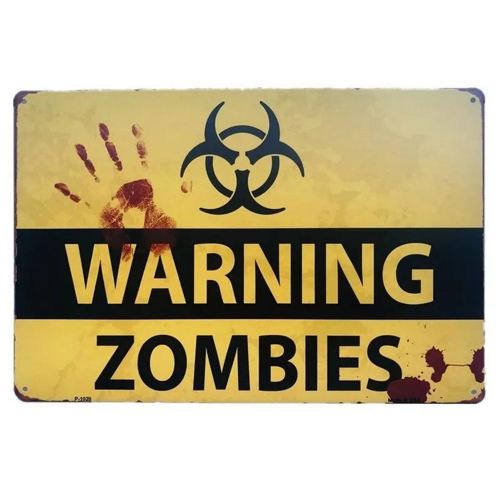 HD Metal Tin Sign Vintage Funny Warning  Restricted Area Wall Decor Retro Gun Zombie Radiation Sign for Home Bar Garage Man Cav