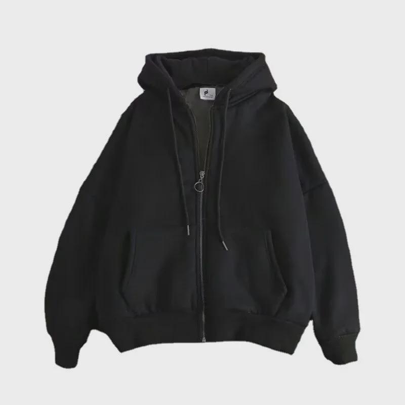 Мужская плюшевая утолщенная толстовка-кардиган с капюшоном на молнии - корейский стиль, свободный крой для осени/зимы 2022 г.