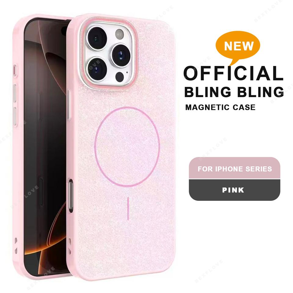 Магнитный чехол для телефона для iPhone 16E 15 14 Plus 11 12 13 16 Pro Max Magsafe Роскошный Блестящий Беспроводная Зарядка Ударопрочный Жесткий Чехол