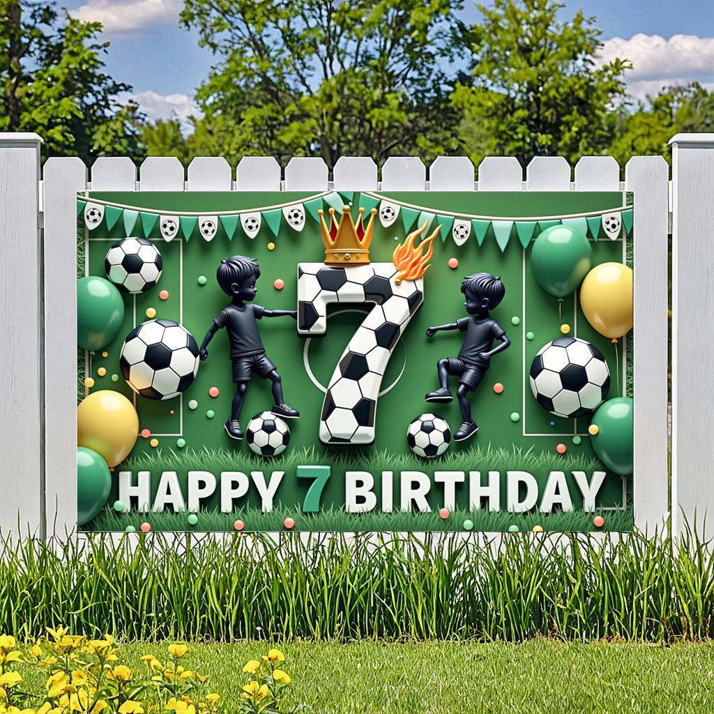 Happy 7th Birthday Banner Soccer Sports Theme Football Event Birthday Party Decoration Backdrop Photography Background Props