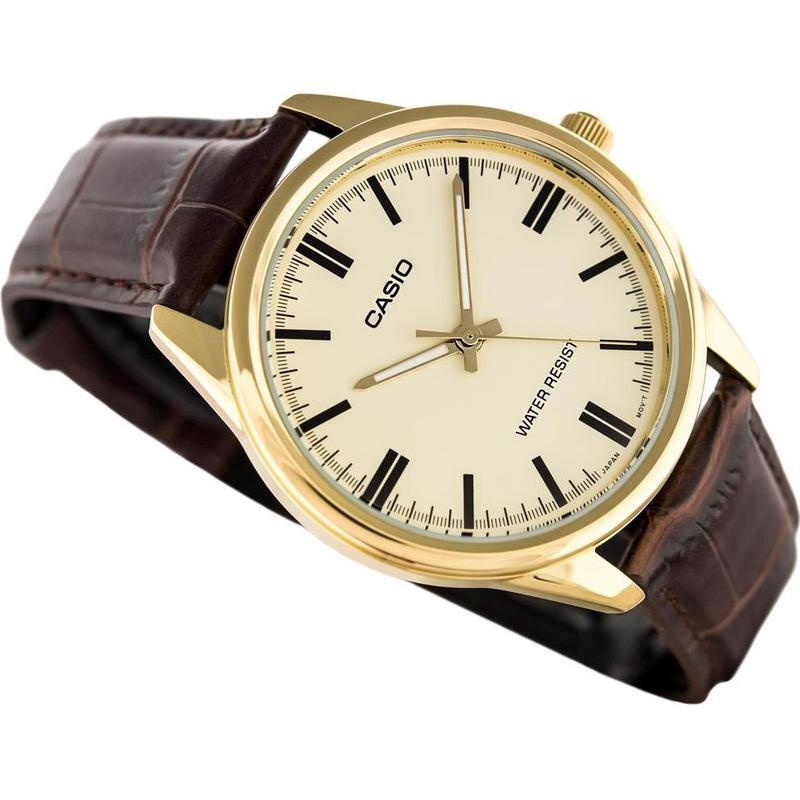 Casio Водонепроницаемый кварцевый механизм кожаный ремешок Японские и корейские часы мужские часы желтый циферблат MTP-V005GL-9A