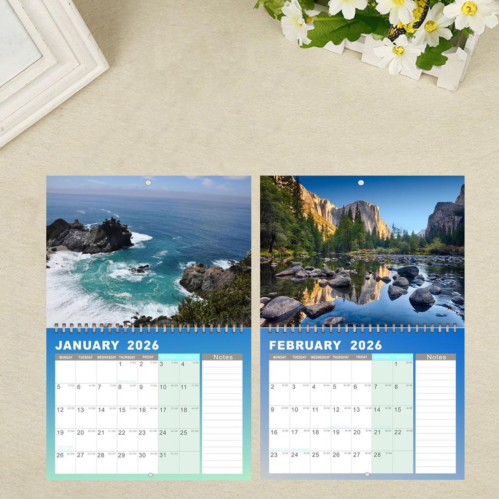 Календарь 2026 Январь-Декабрь Календарное украшение Спиральный переплет Подвесной Ежемесячный Настенный календарь для дома, школы или офиса