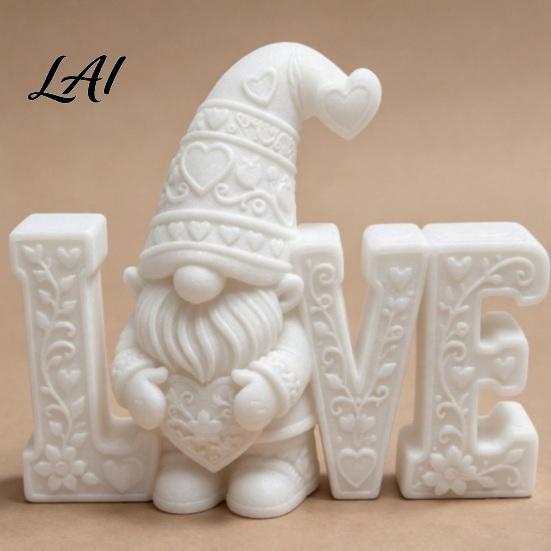 3D Printed Romantic Tabletop Statues Gnome Figurine with LOVE Letters Minimalist White Garden Statue for Heart Warming Presents Special Occasions