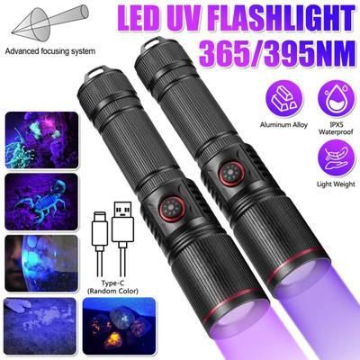 УФ-фонарик 395 нм, черный свет, USB-аккумулятор, функция масштабирования, водонепроницаемый портативный ультрафиолетовый фонарик
