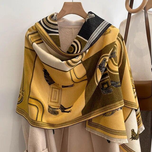 Толстый теплый зимний шарф, роскошный дизайн, принт лошади, женский кашемировый шаль из пашмины, женские шарфы с запахом, женский платок, одеяло, пончо