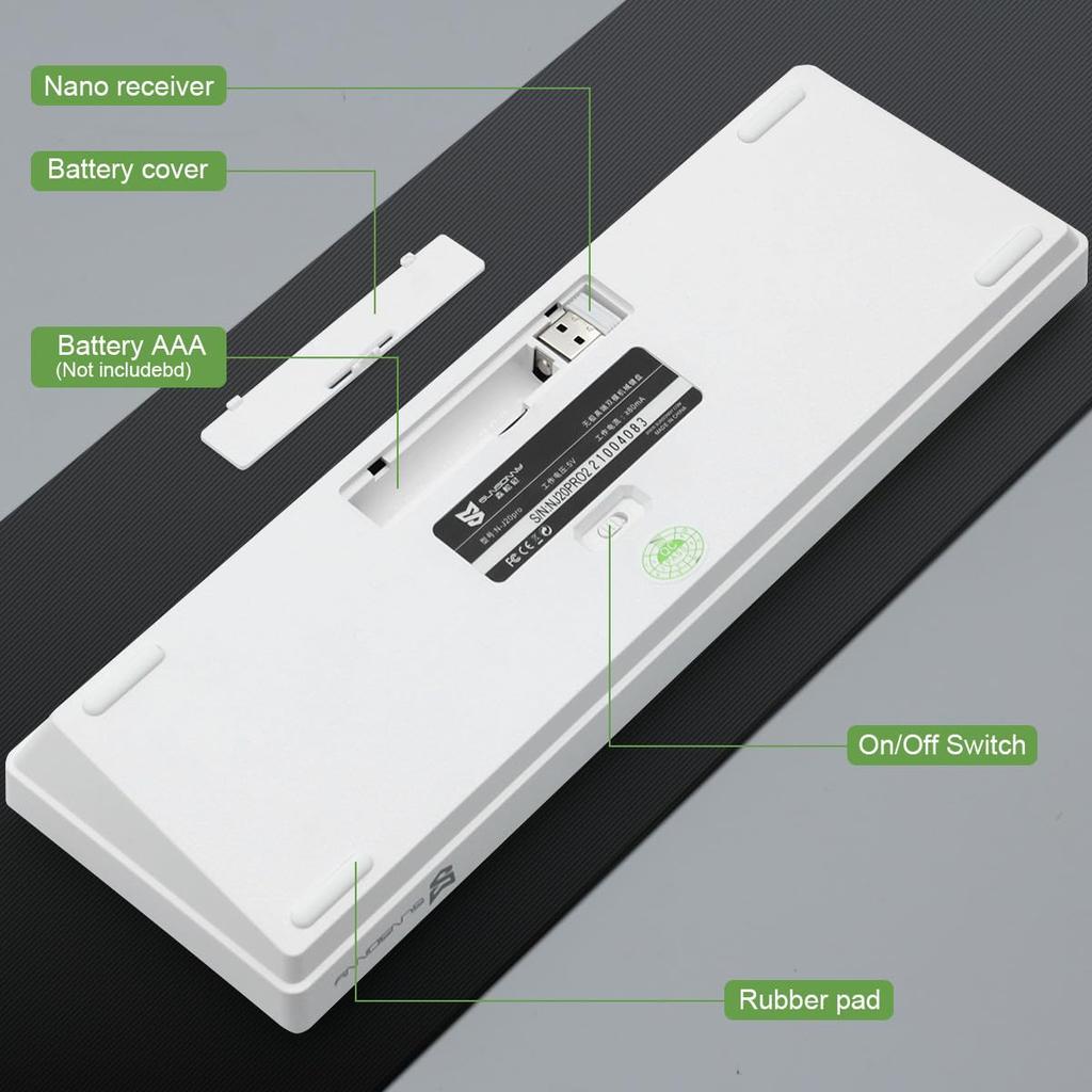 Механическая клавиатура Merdia, 68 клавиш, беспроводное соединение 2.4G, подключение к 3 устройствам, для смартфонов и планшетов, раскладка США, синие переключатели - белая и