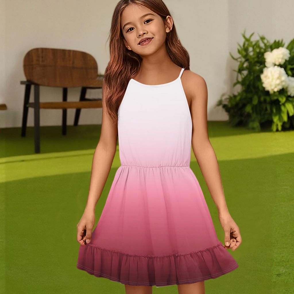 Детское летнее повседневное модное платье с круглым вырезом, однотонное, без рукавов