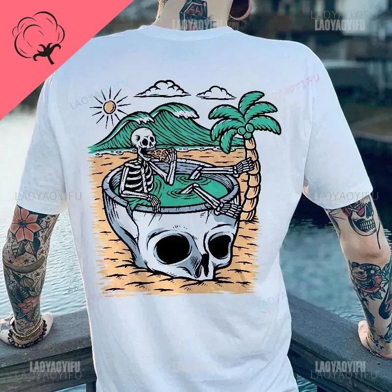 Готические футболки Harajuku Biker Skull Graphic T Shirts Men Fashion Trend Short Sleeve Tops Dark Punk Skulls Retro T Shirt Male Oversize Tee