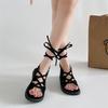 Fashion Lightweight Explosion Black Retro Flat Sandals Women's 2025 New Summer Wear Versatile Roman Sandals