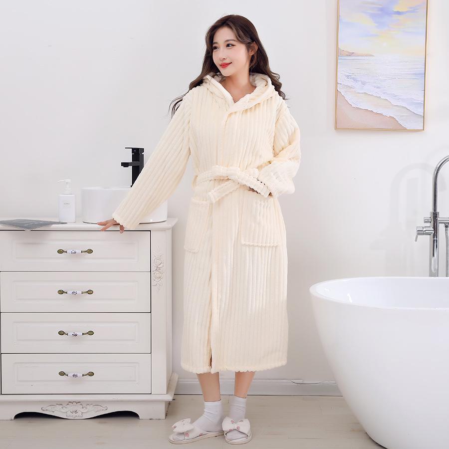 Мягкий и плотный коралловый флисовый халат для взрослых - унисекс, с длинными рукавами и лямками