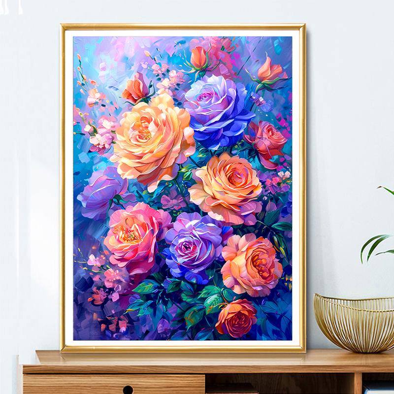 5d DIY Diamond Painting Cross Stitch Colorful Rose Flowers Diamond Embroidery Mosaic Full Round Drill Home Decor