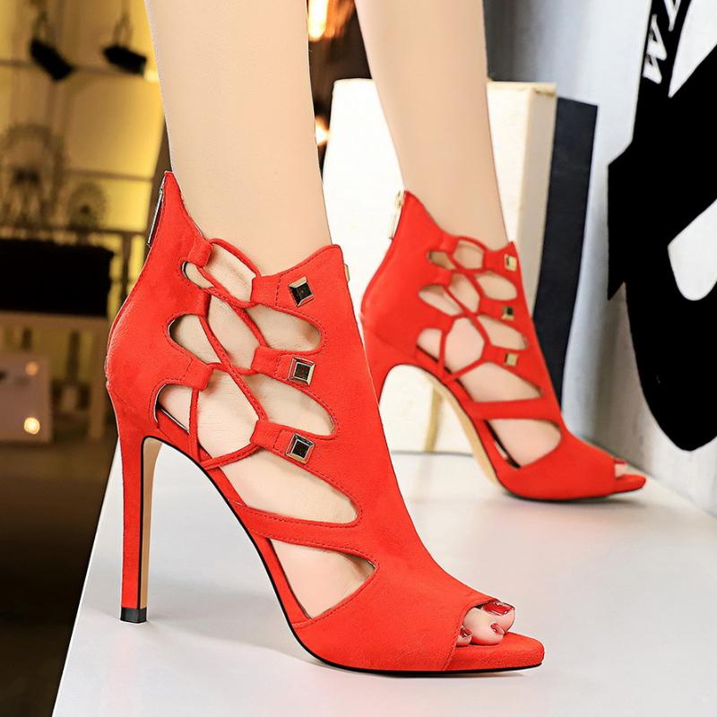 Women High Heels Sandals Fashion Luxury Woman Pumps Suede Sexy Hollow Stilettos Wedding Shoes Bride Designer Evening Party Shoes