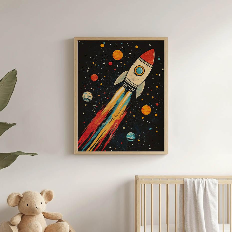 Rocket In Space Poster Rocket In Space Poster, 50X70 Cm, Black Aluminum Frame, 230 Gsm Matte Paper