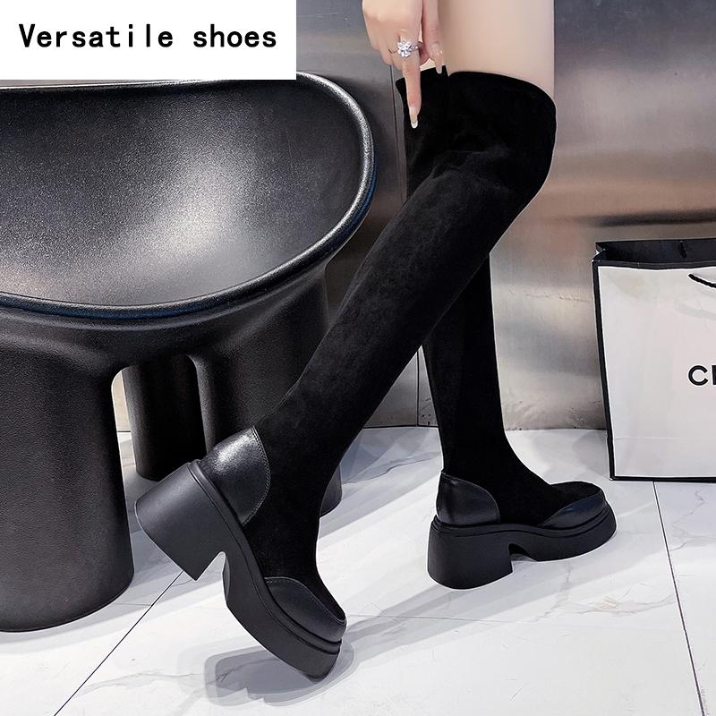 Street Style Platform Stretch Women Over The Knee High Boots Fashion Thick Heels Shoes Keep Warm Ladies Long Botas De Mujer