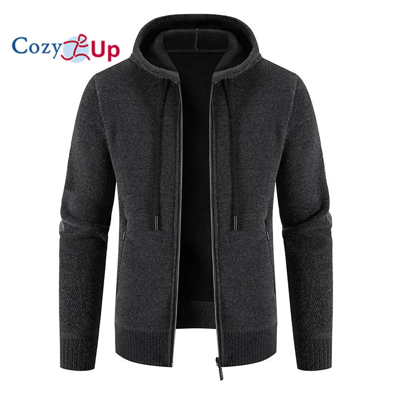 Cozy Up Свитер с длинными рукавами, мужской вязаный утолщенный флисовый мягкий кардиган приталенного кроя с капюшоном