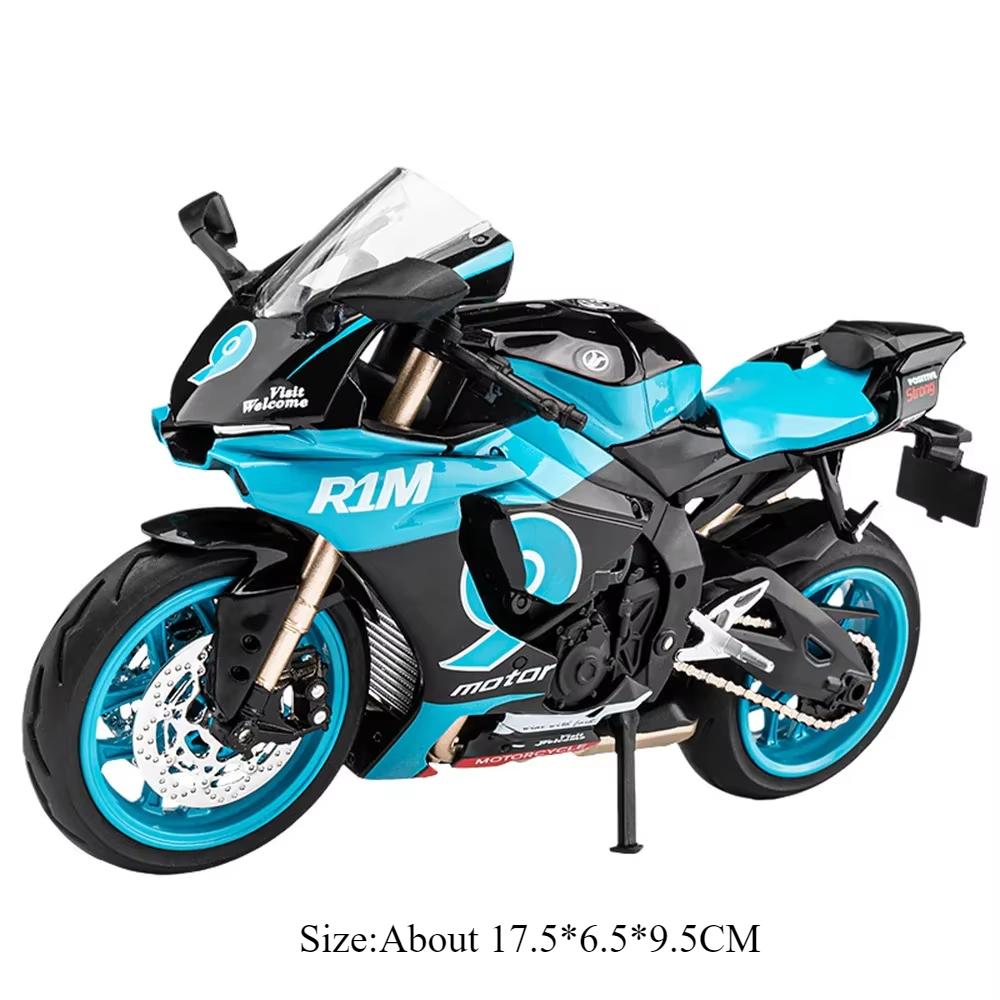 1:12 Yamaha Yzf-r1 Сплав R1m Мотоцикл Литая модель Игрушки Поворот переднего колеса Подвеска заднего колеса Транспортные средства Подарки на день рождения для мальчика