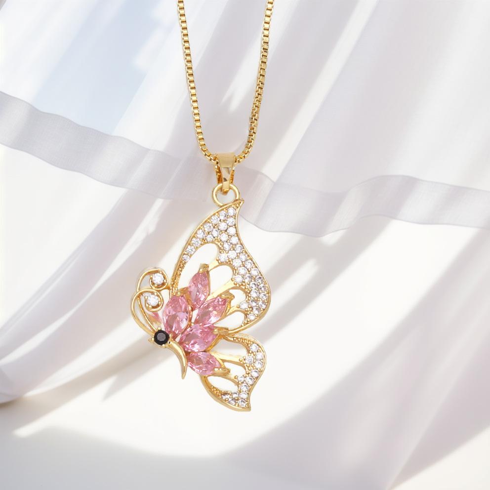Высококачественное ожерелье-бабочка, женская модная цепочка на ключицу, слегка инкрустированная цирконием, кулон, золото, аксессуары ко Дню святого Валентина