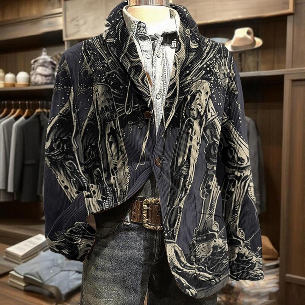 Мужская вельветовая куртка в стиле business casual с принтом на Хэллоуин для праздничной вечеринки