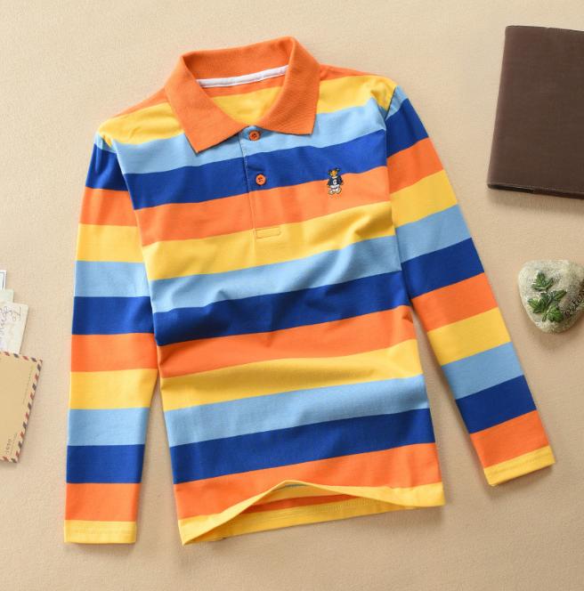 Детские рубашки с длинным рукавом, детская одежда на весну и осень, футболка для детей среднего и большого размера, хлопковая рубашка-поло в полоску