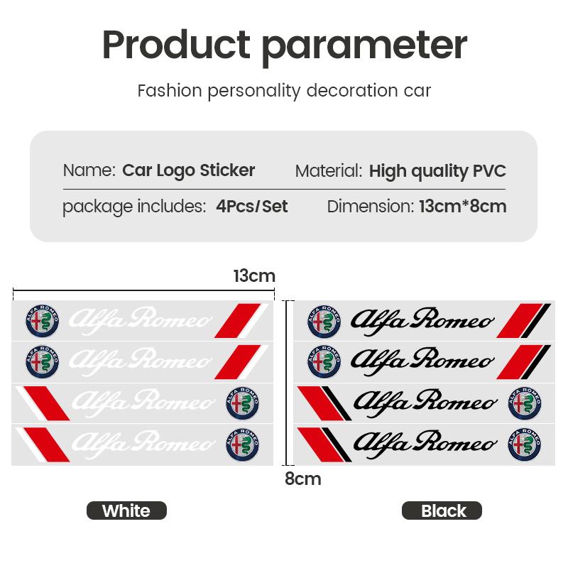 VLFHQ1 4PCS Car Door Handle Sticker Auto Badge Accessories for Alfa Romeo Giulia Stelvio Giulietta 156 159 147 Mito Tonale Brera GT