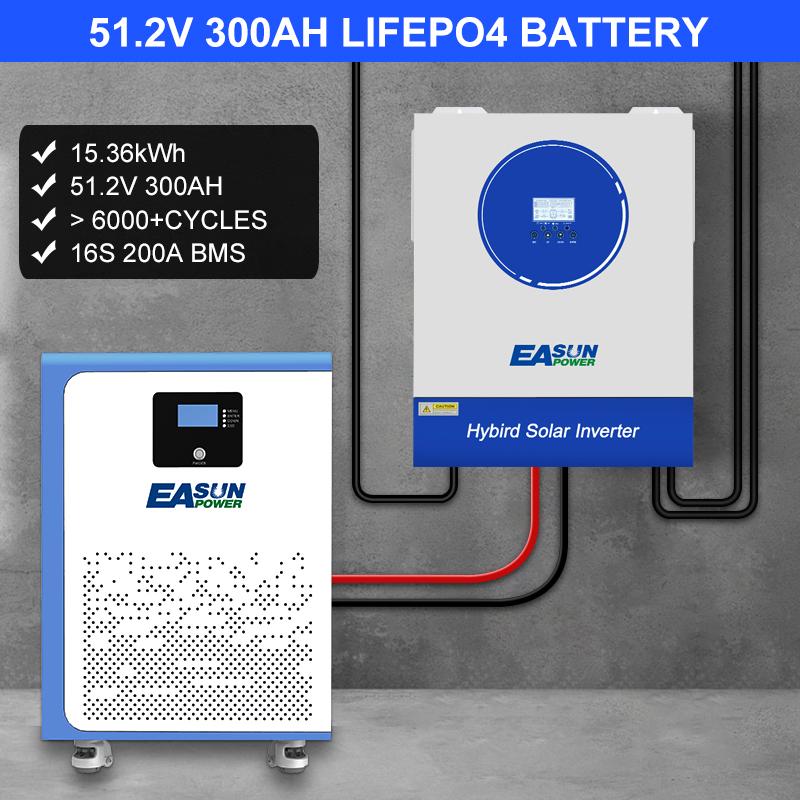 EASUN POWER Литий-железо-фосфатный аккумулятор 51,2 В 300 Ач 15 кВтч 48 В Литиевый аккумулятор 6000+ циклов CAN RS485 С Bluetooth BMS Для Солнечного Инвертора EU Stock Без Налога