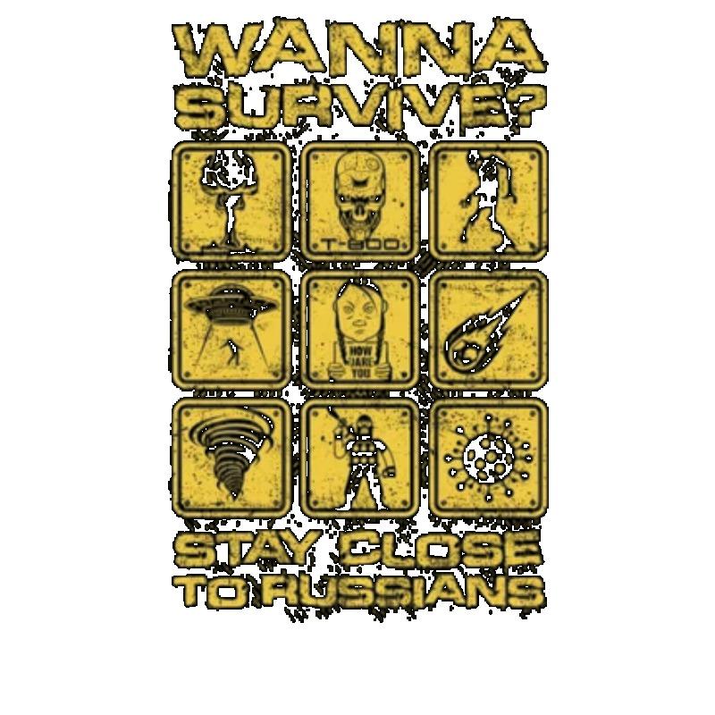 Мужская черная футболка Хочешь выжить Держись рядом с русскими Графический принт Повседневная одежда