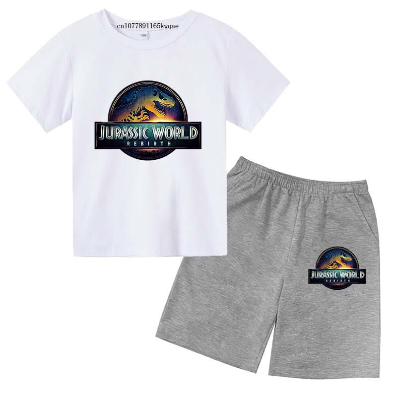 Jurassic World 4 Kids Summer Casual Breathable O-neck Tees+Pants 2pcs Sportsuits 2-13 Years Boys Girls Children Top Outfits Sets