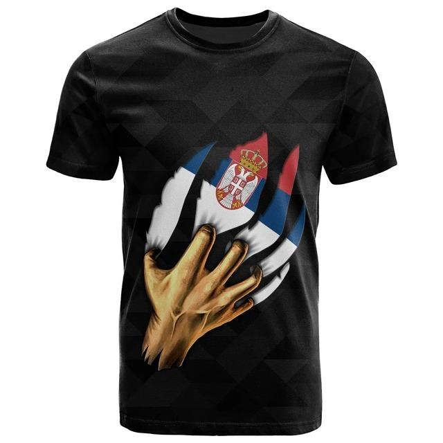 Fashion Trend Men Casual T-shirt Serbia Flag National Emblem 3d Print Oversized Loose T-shirt Harajuku Street Top