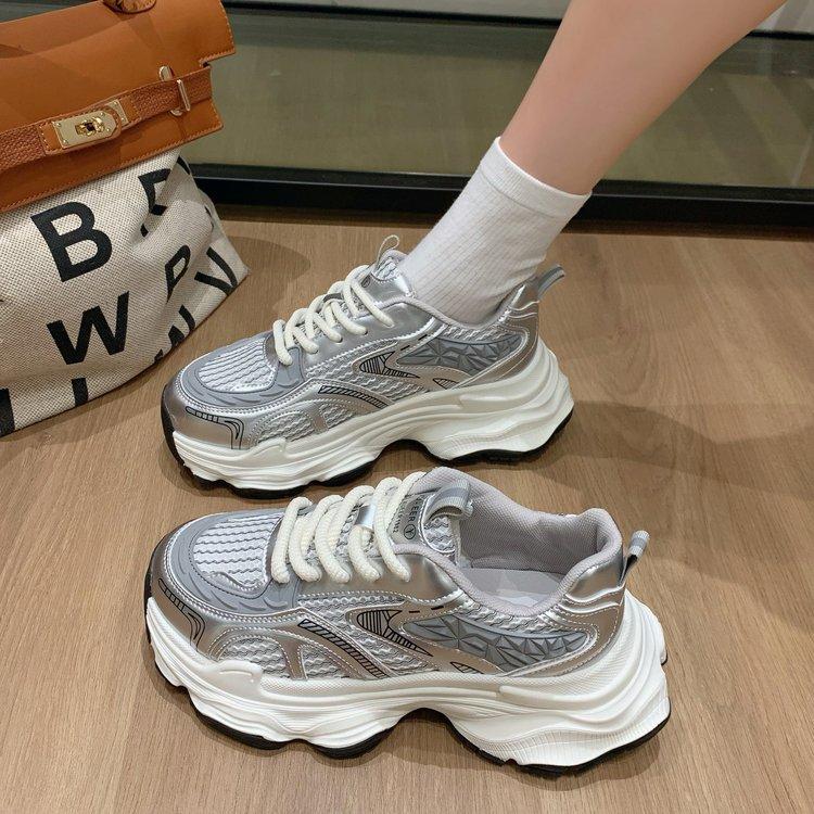 Dad shoes women's shoes ins2024 new spring and summer platform sports shoes mesh showing feet small sports casual shoes