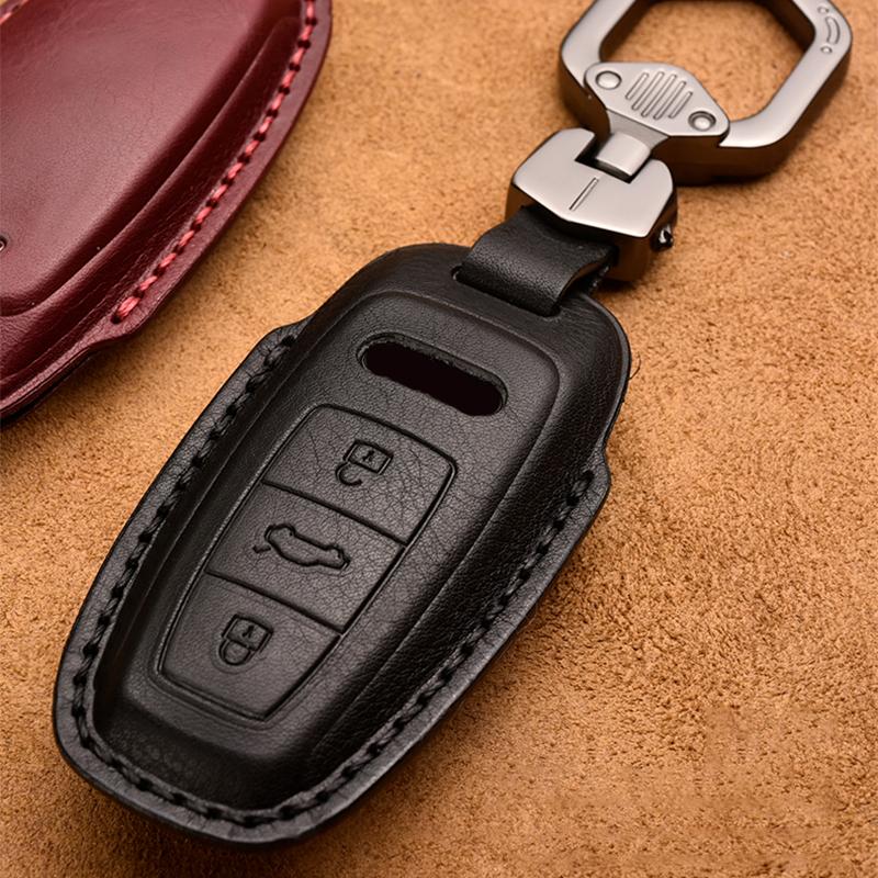 Leather Car Key Case Cover Fob For A3 A4 B9 A6 C8 A7 S7 4K A8 D5 S8 Q7 Q8 SQ8 E-tron 2018 2019 2020 2021 Auto Accessories